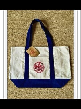 Trader Joe's Canvas Tote Cream and Navy